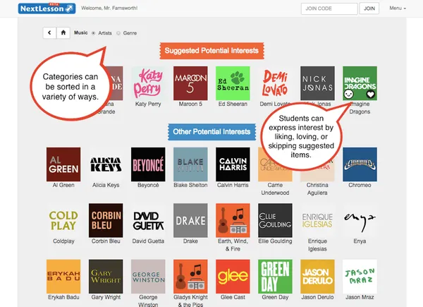 Wireframe — student interests