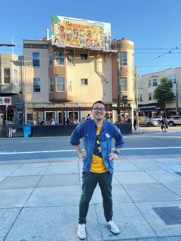 Artist with billboard