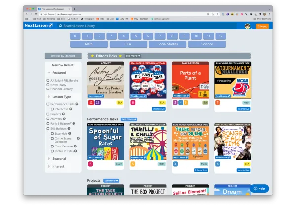 Browse-all view of NextLesson covers
